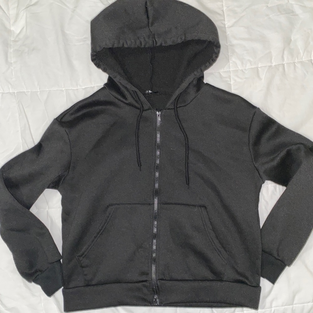 SHEIN Size Medium Black Zip-Up Drawstring Hoodie